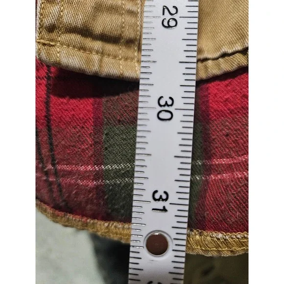 Vtg LL Bean Flannel Lined Canvas Shirt Jacket Mens LTan Khaki Plaid Lining - Picture 8 of 8